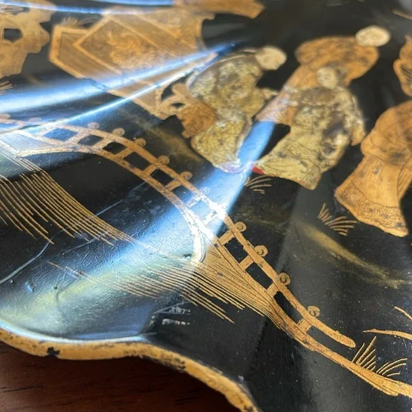 antique Chinese-style paper mache tray Black Gold 19 th Century - Picture 6 of 11